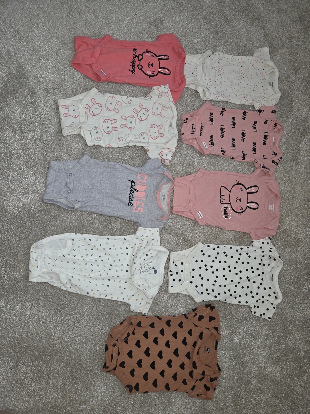 Bundle Of 9 Mixed Brands - "ONSIES" Brand, Hudson Baby & Small Story Size 0-3M